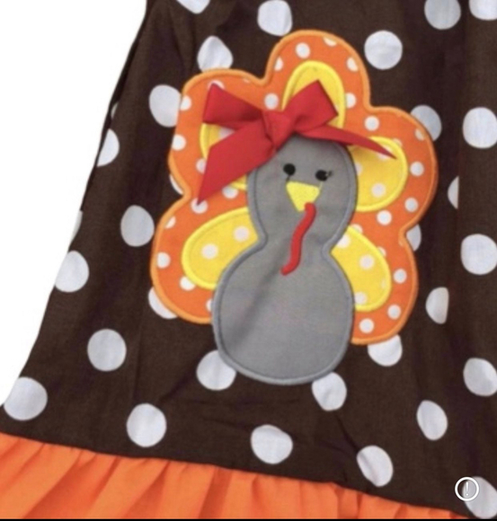 Thanksgiving Dress new Size 5 with Turkey Appliqué, Polka Dots & Orange Ruffle. - Picture 2 of 2
